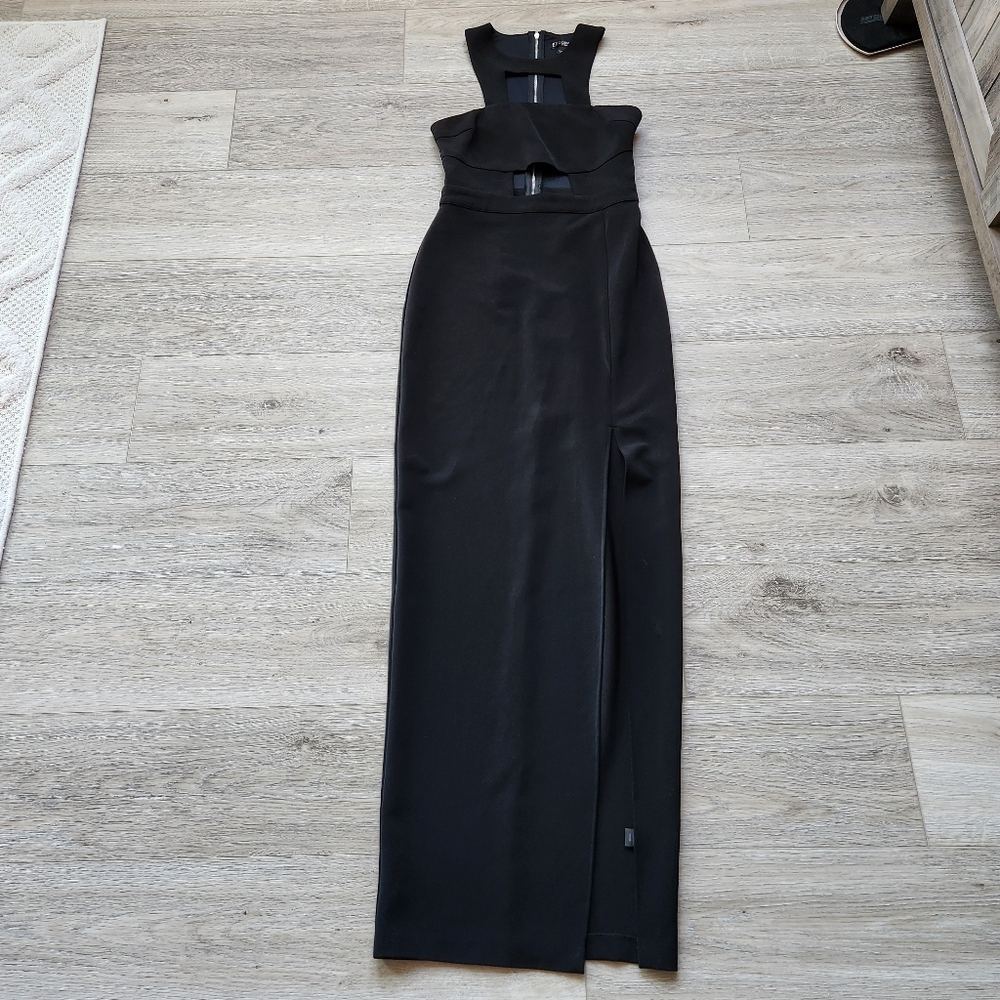 Express Maxi Bodycon Cutout Black Dress Womens 0 Sleeveless Stretch Slit